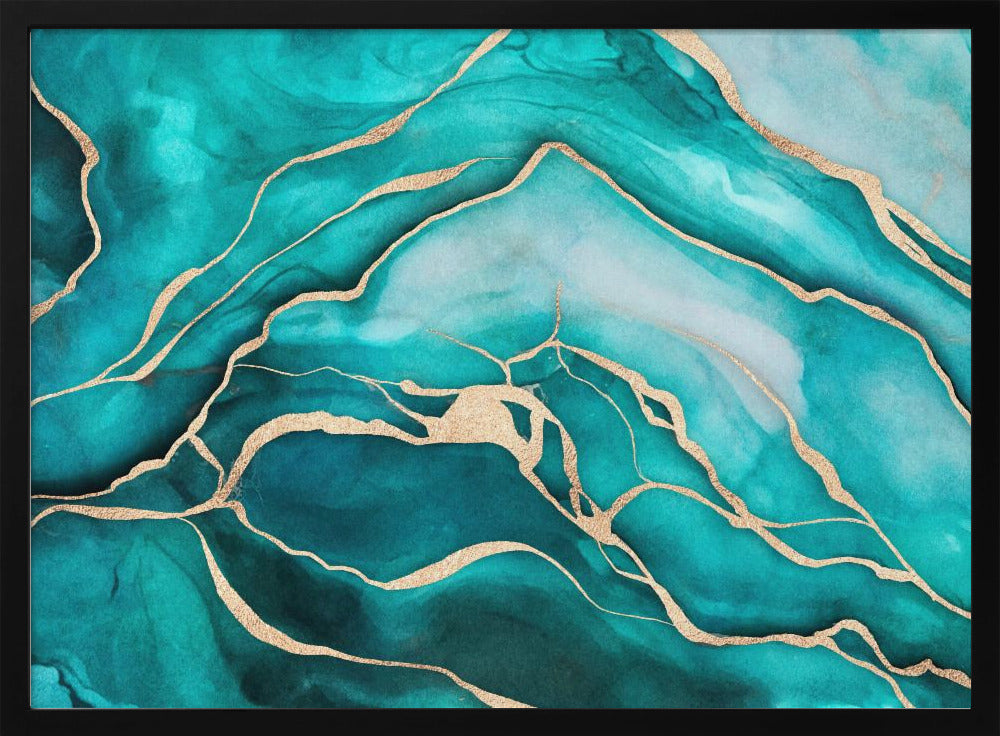 Turquoise Teal Marble Glam | Poster