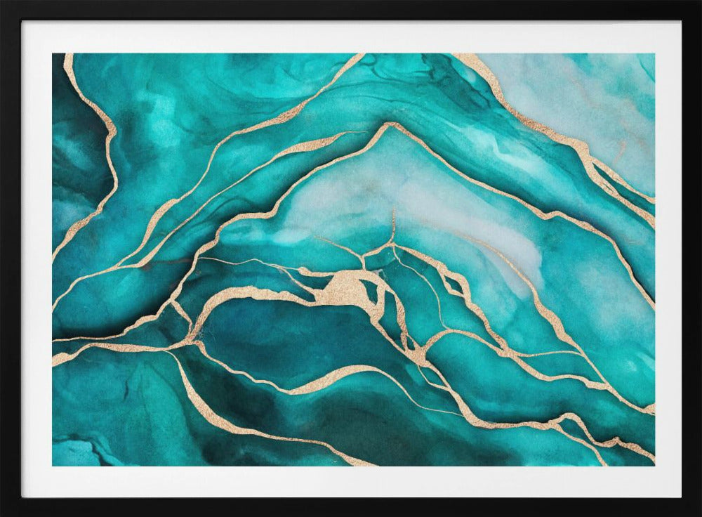 Turquoise Teal Marble Glam | Poster