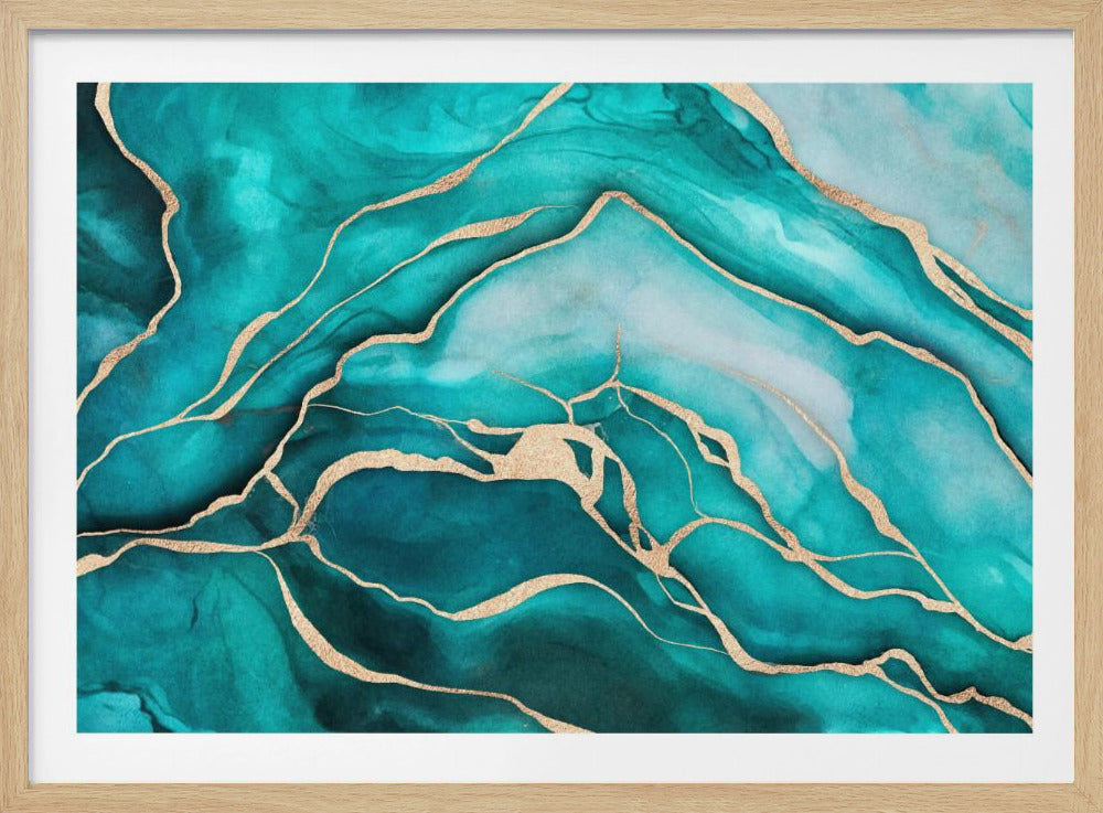 Turquoise Teal Marble Glam | Poster
