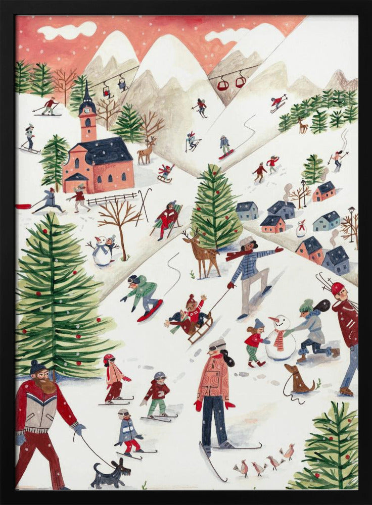 Mountain landscape with houses in the snow | Poster