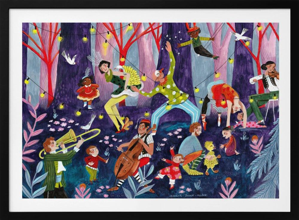 Circusartiesten en kinderen in het bos | Poster