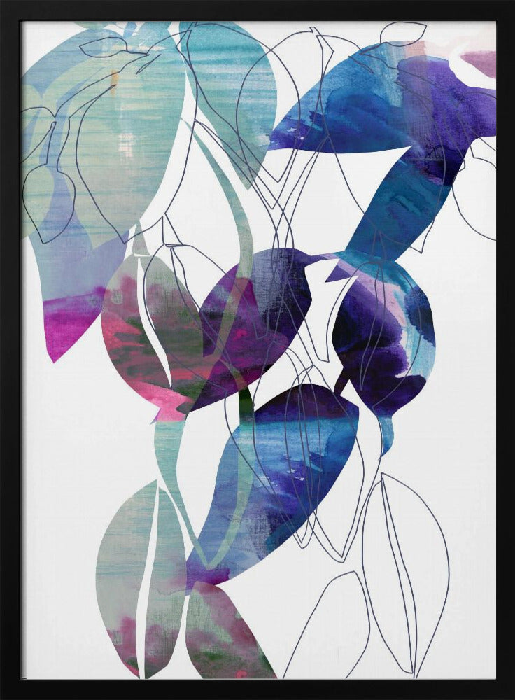 Botanical Leaf Print Art In Navy Blue 2 | Poster