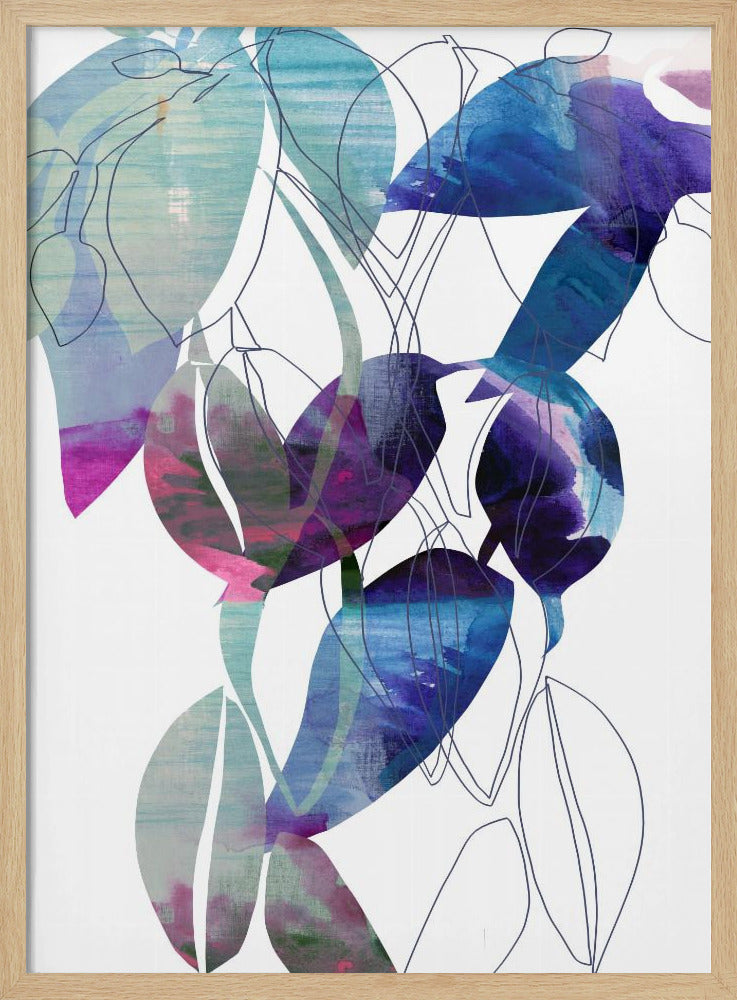 Botanical Leaf Print Art In Navy Blue 2 | Poster
