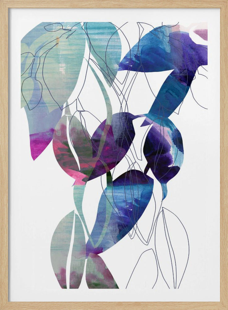 Botanical Leaf Print Art In Navy Blue 2 | Poster