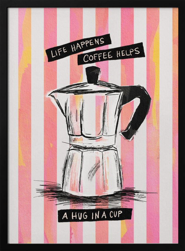 Mocca koffie op strepen - Knuffel in een kopje | Poster