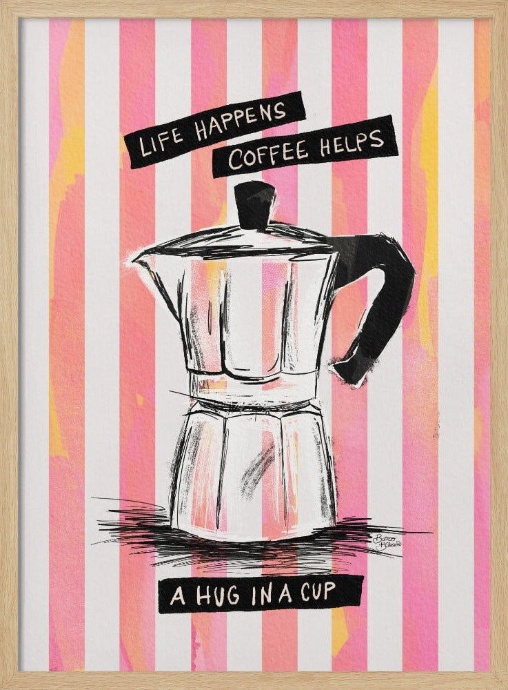 Mocca koffie op strepen - Knuffel in een kopje | Poster