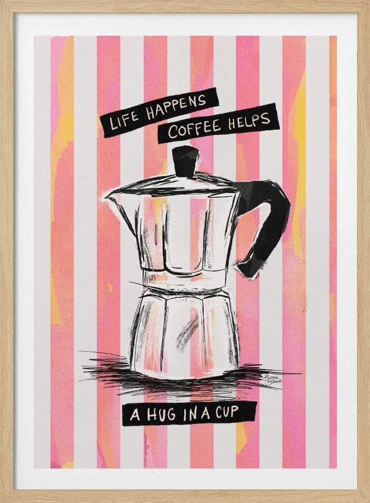 Mocca koffie op strepen - Knuffel in een kopje | Poster