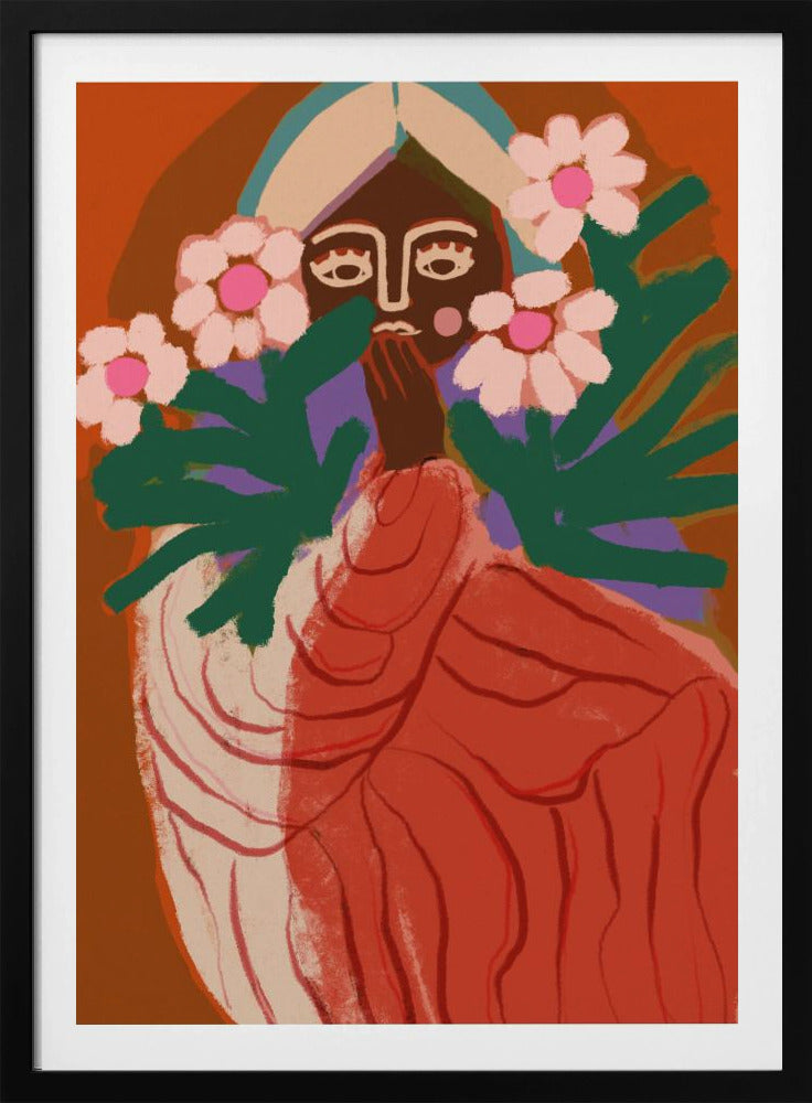 Verlegen bloemenmeisje | Poster