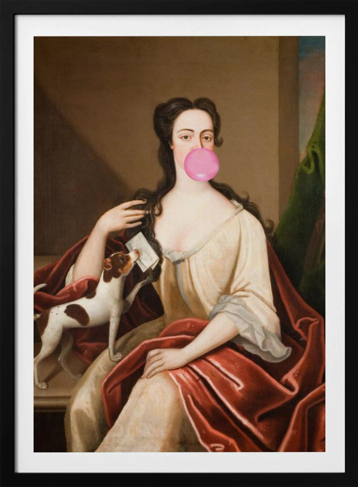 Renaissance Bubble Gum Portret en Hond / Veranderde Kunst | Poster