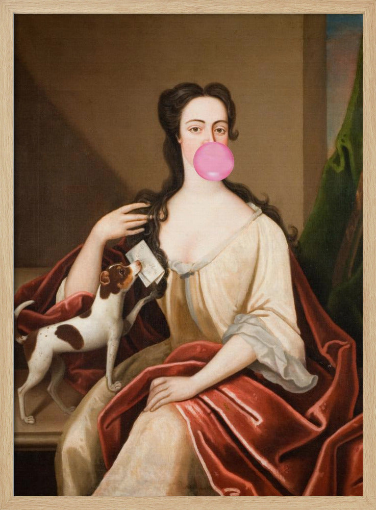 Renaissance Bubble Gum Portret en Hond / Veranderde Kunst | Poster