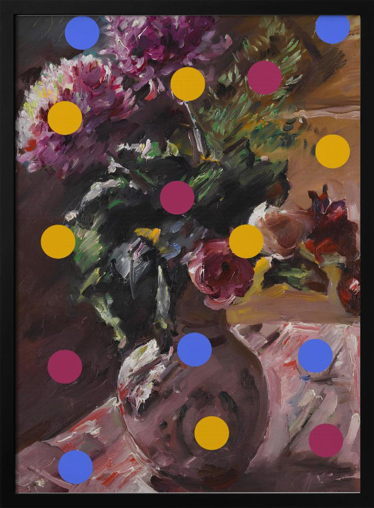 Klassieke vaas met bloemen en stippen | Poster