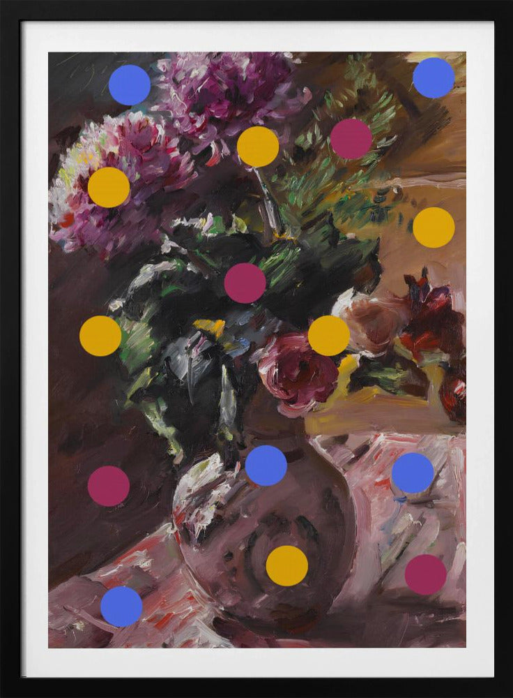 Klassieke vaas met bloemen en stippen | Poster