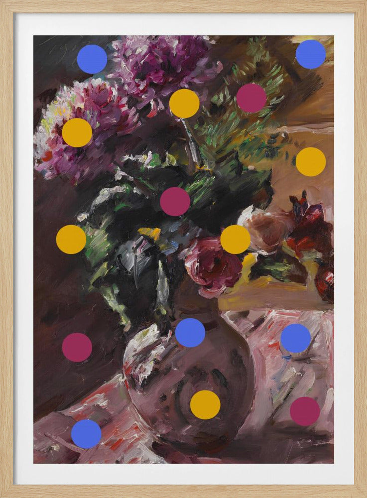 Klassieke vaas met bloemen en stippen | Poster