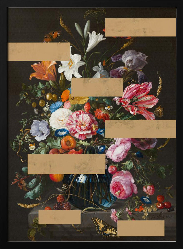 Boeket van vintage olieverfschilderijbloemen, moderne collage | Poster