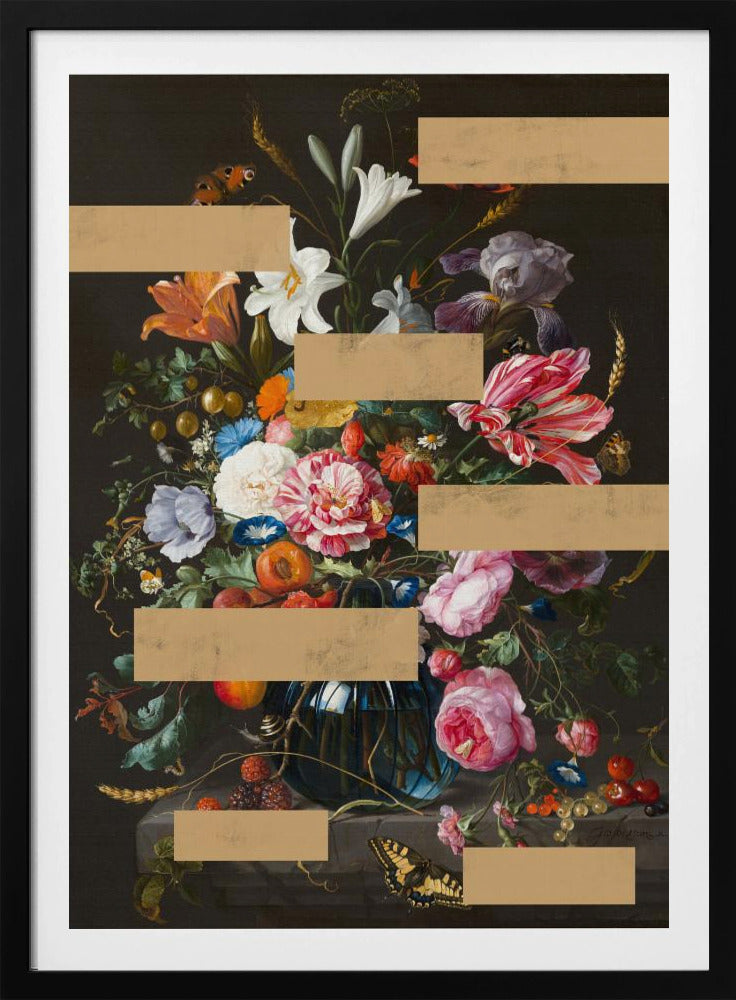 Boeket van vintage olieverfschilderijbloemen, moderne collage | Poster