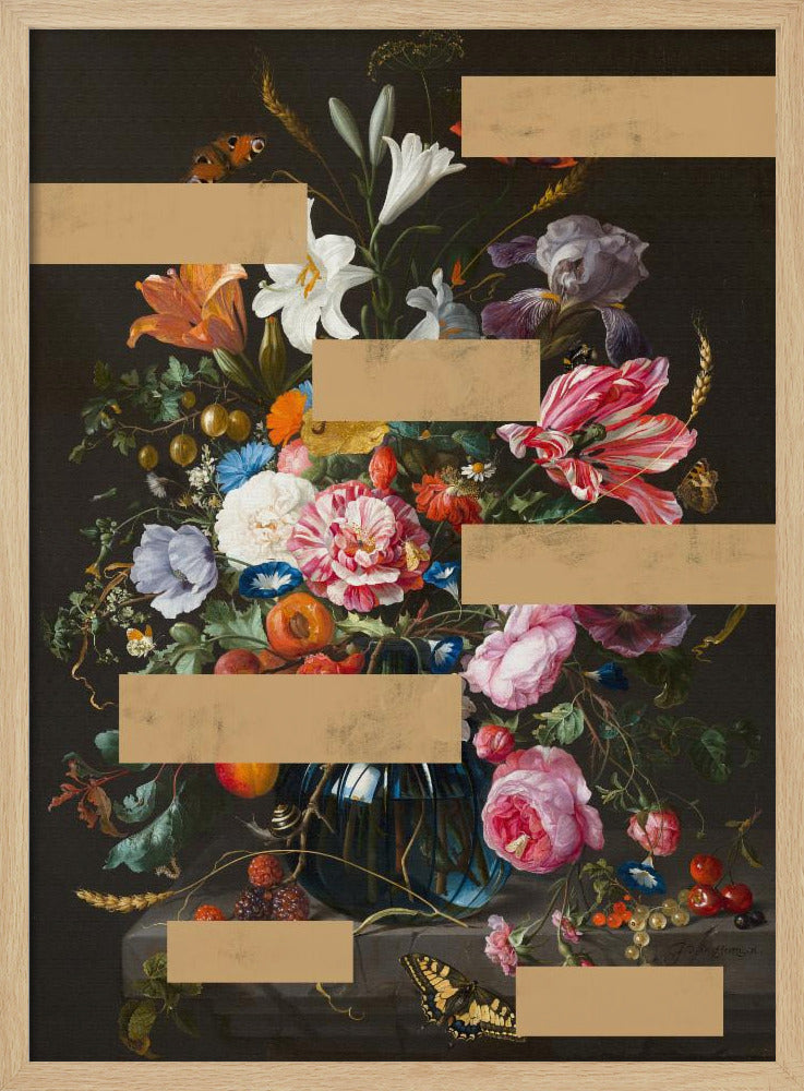 Boeket van vintage olieverfschilderijbloemen, moderne collage | Poster