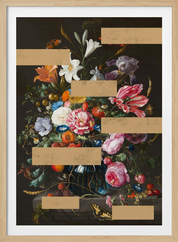Boeket van vintage olieverfschilderijbloemen, moderne collage | Poster
