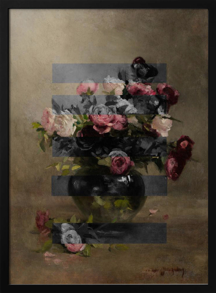 Boeket van vintage olieverfschilderijbloemen, collage | poster