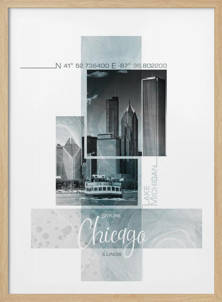 Posterkunst CHICAGO Skyline | turquoise marmer | Poster