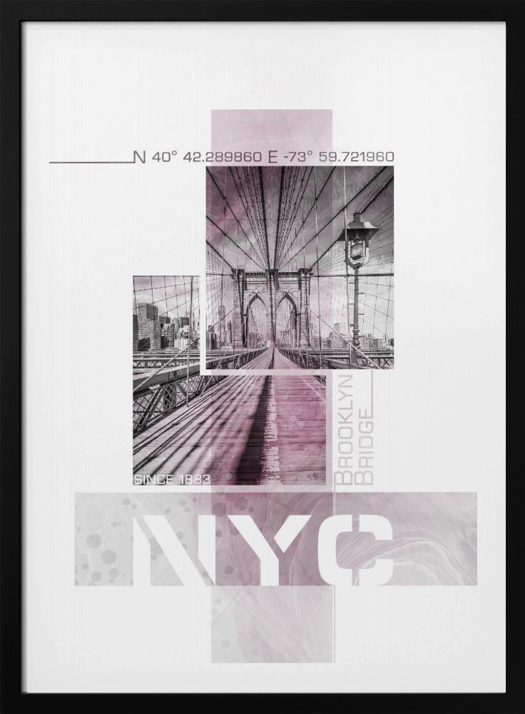 Posterkunst NYC Brooklyn Bridge | roze marmer | Poster