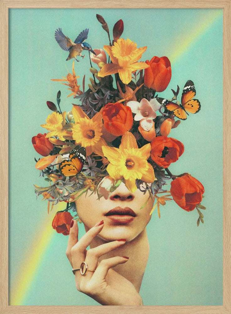 Baby's in bloom - Rainbow, flowers, birds & butterflies | Poster