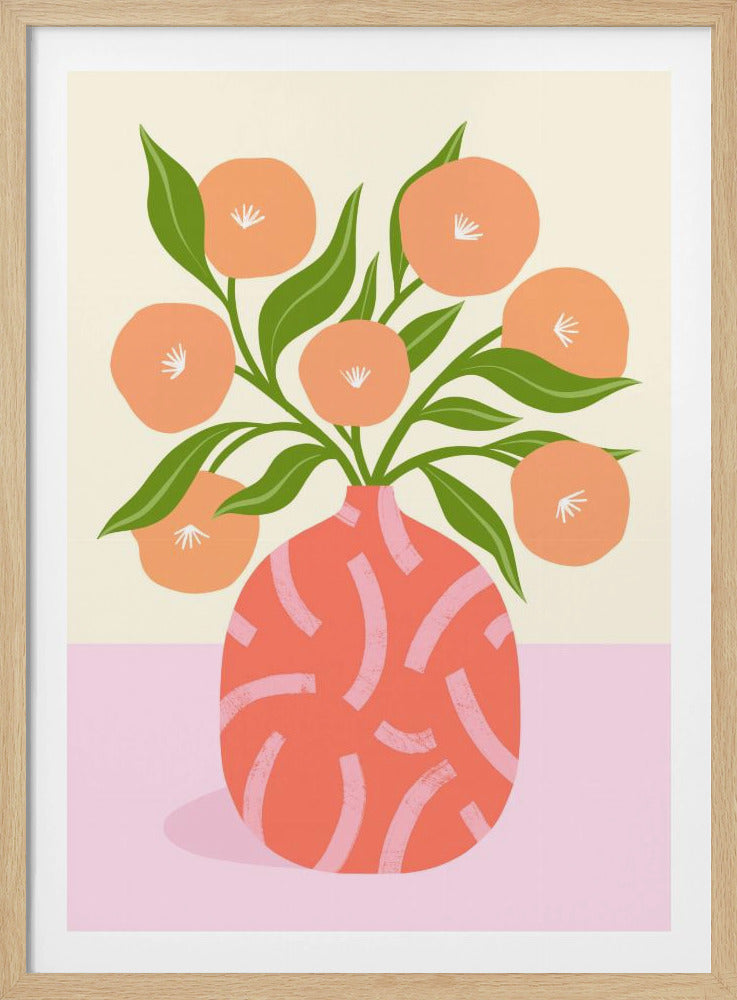 Bloemen in koraalvaas | Poster