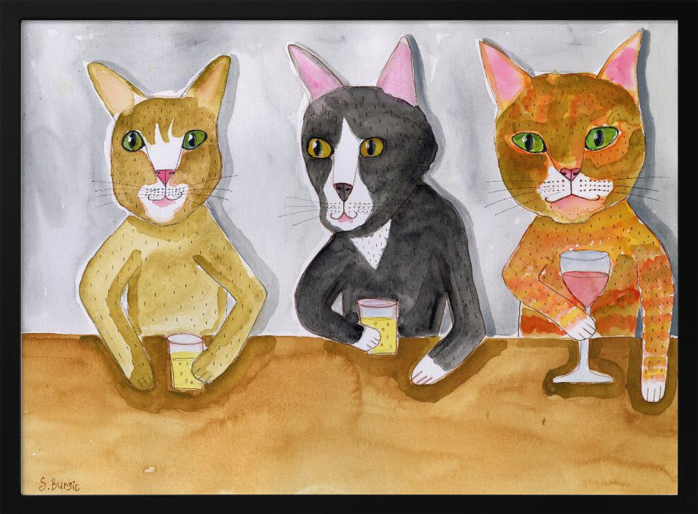 Drie katten aan de bar | Poster