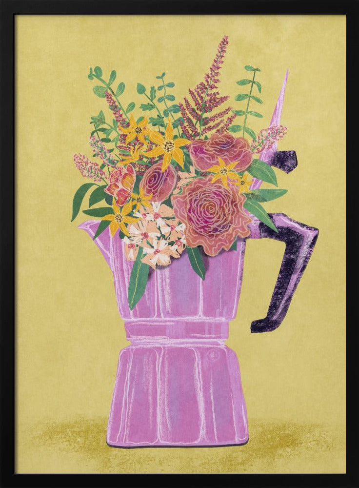 Espressomachine met bloemen | Poster