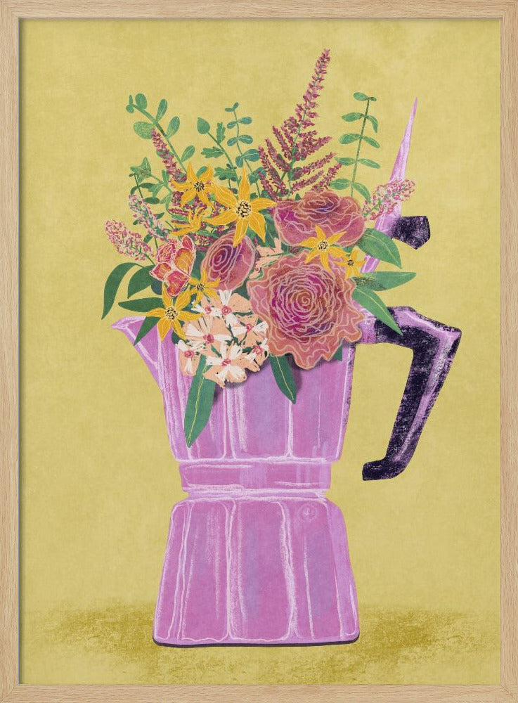 Espressomachine met bloemen | Poster