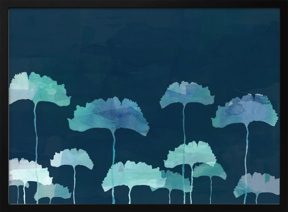 Blauwe bloemensilhouet | Poster