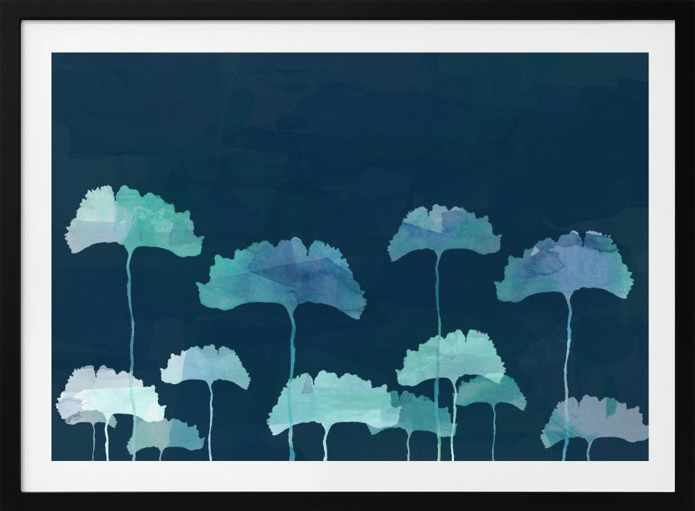 Blauwe bloemensilhouet | Poster