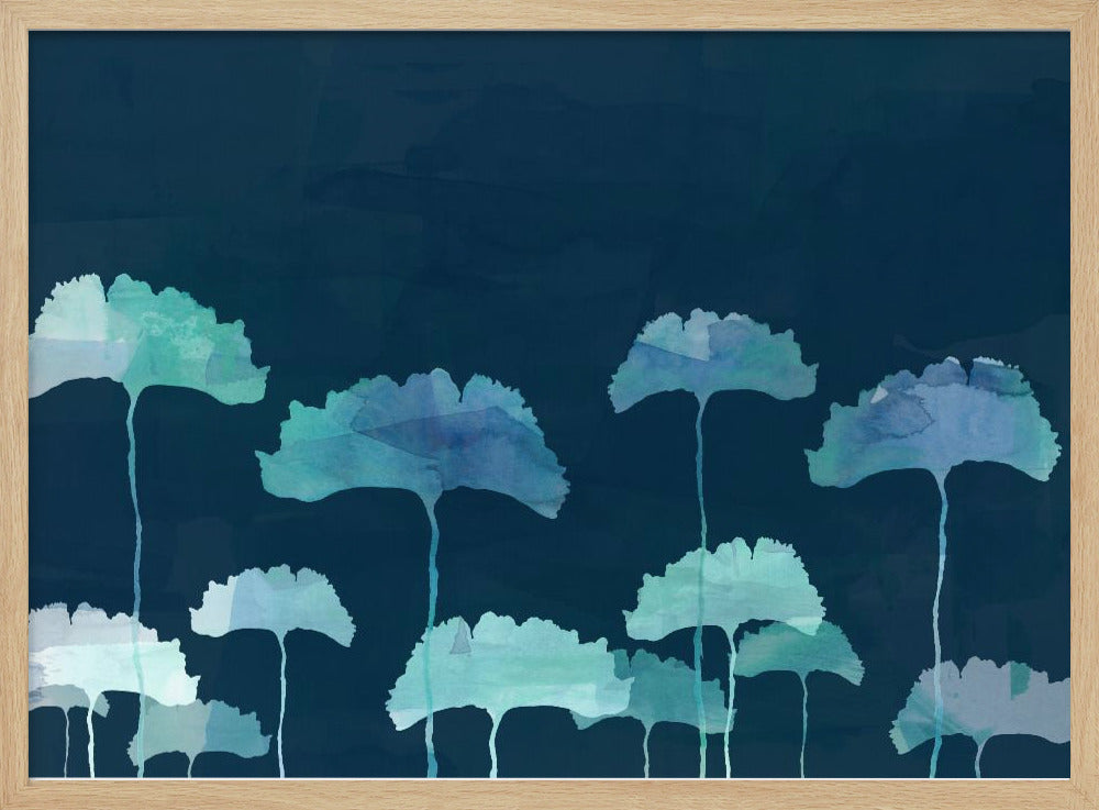 Blauwe bloemensilhouet | Poster