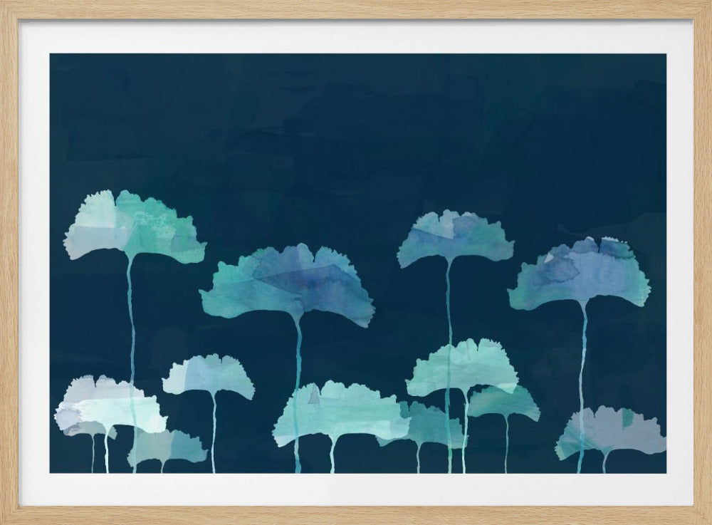 Blauwe bloemensilhouet | Poster