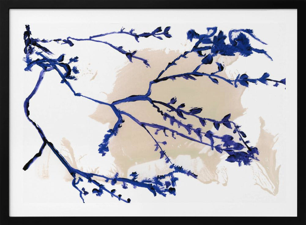 Marineblauwe bloesems op boomtakken | Poster