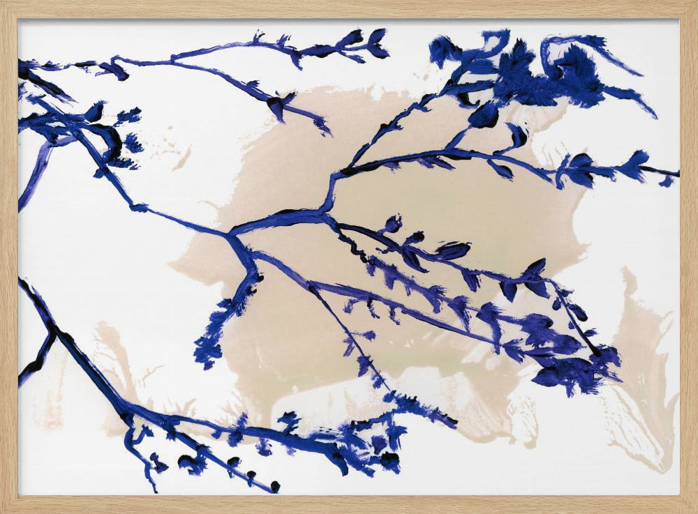 Marineblauwe bloesems op boomtakken | Poster