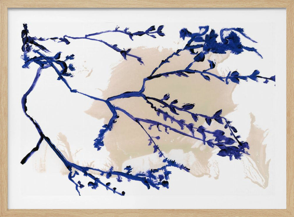 Marineblauwe bloesems op boomtakken | Poster