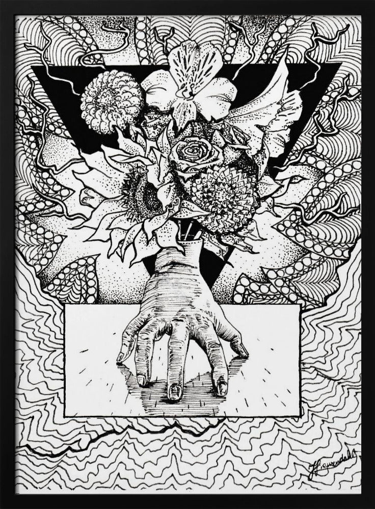 Bloemig ding. Abstracte tekening van een boeket bloemen in de hand. | Poster