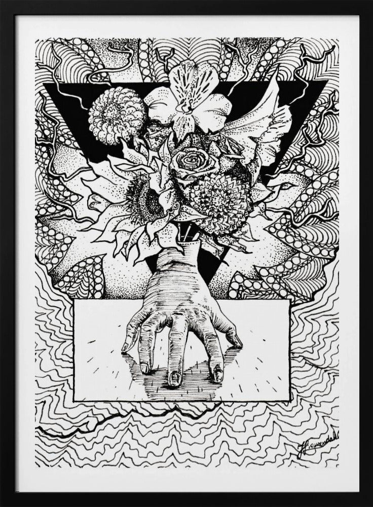 Bloemig ding. Abstracte tekening van een boeket bloemen in de hand. | Poster