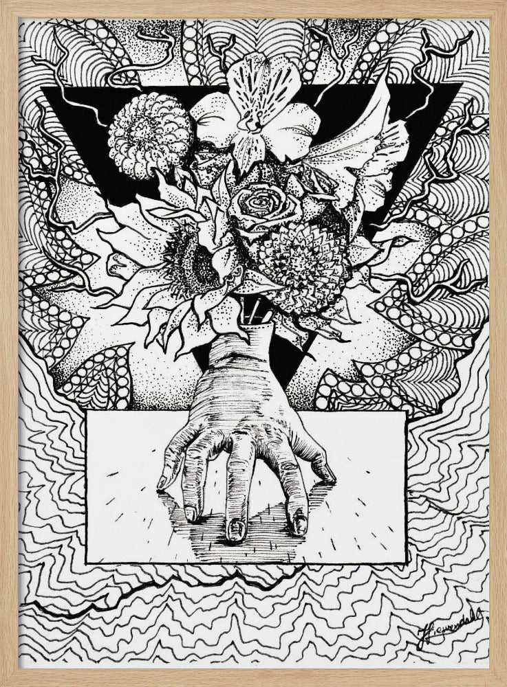 Bloemig ding. Abstracte tekening van een boeket bloemen in de hand. | Poster