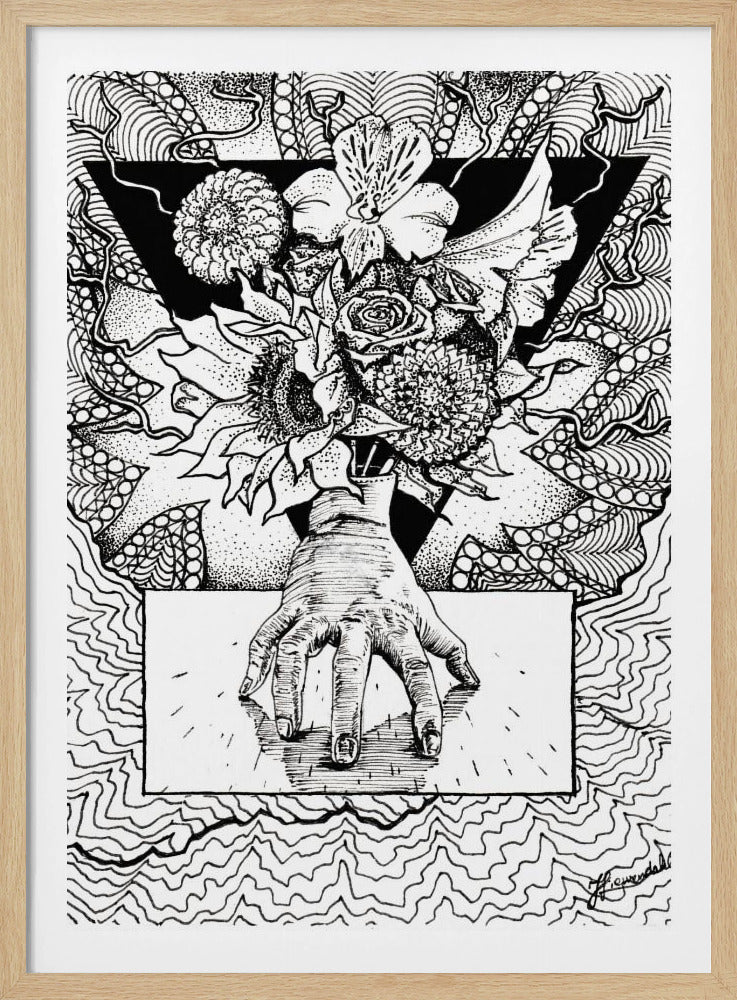 Bloemig ding. Abstracte tekening van een boeket bloemen in de hand. | Poster