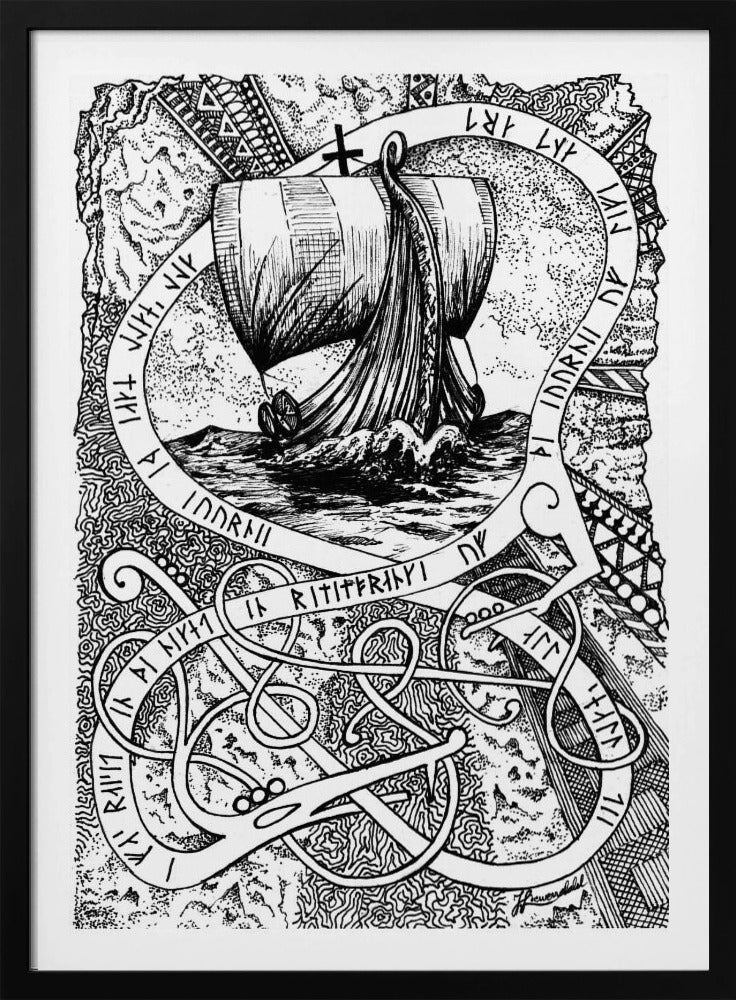 The Journey. Viking Doodle Ink Drawing. | Poster