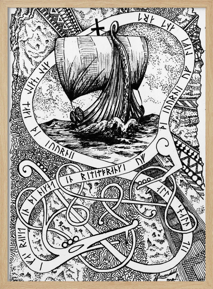 The Journey. Viking Doodle Ink Drawing. | Poster