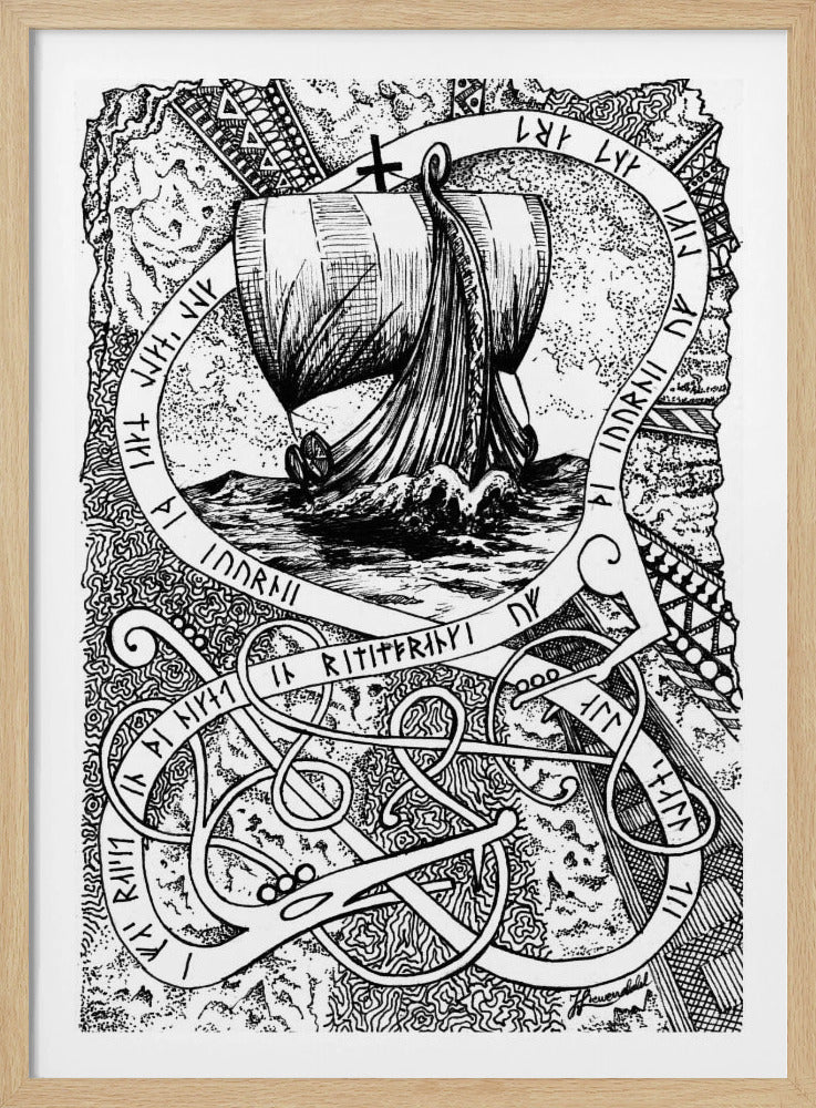 The Journey. Viking Doodle Ink Drawing. | Poster
