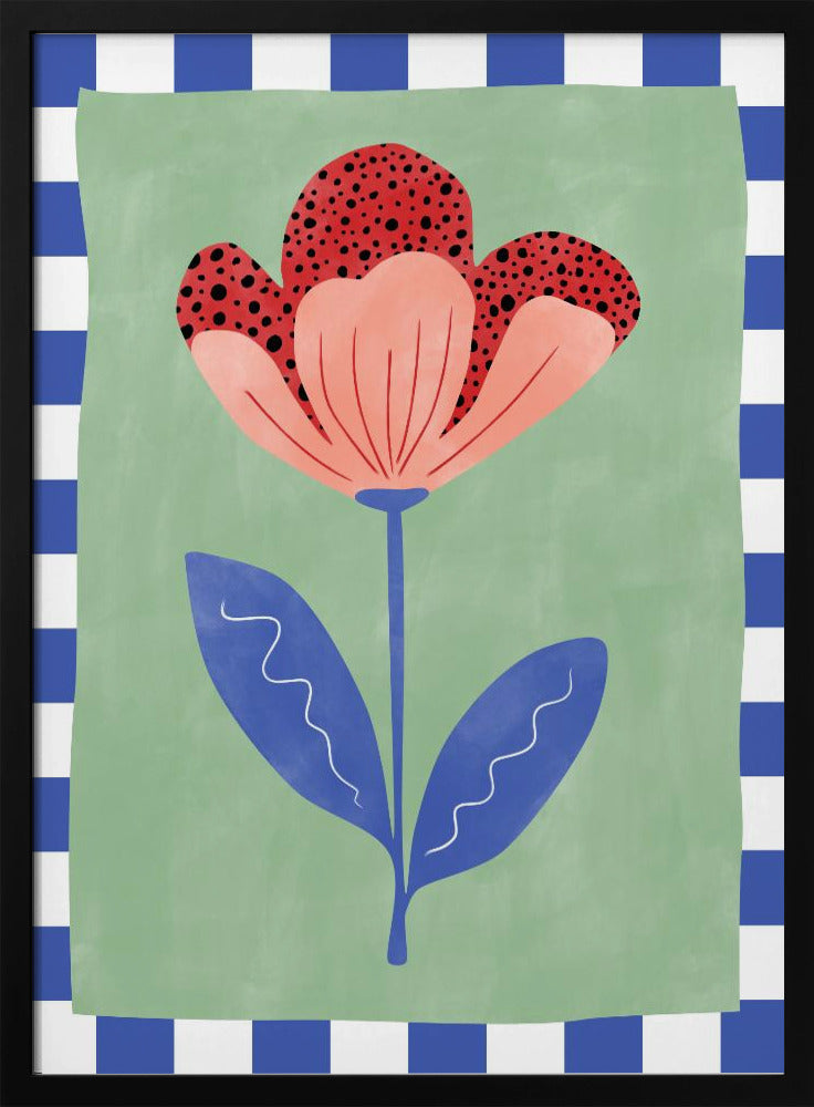Gestileerde bloem met rode bloemblaadjes en zwarte stippen | Poster