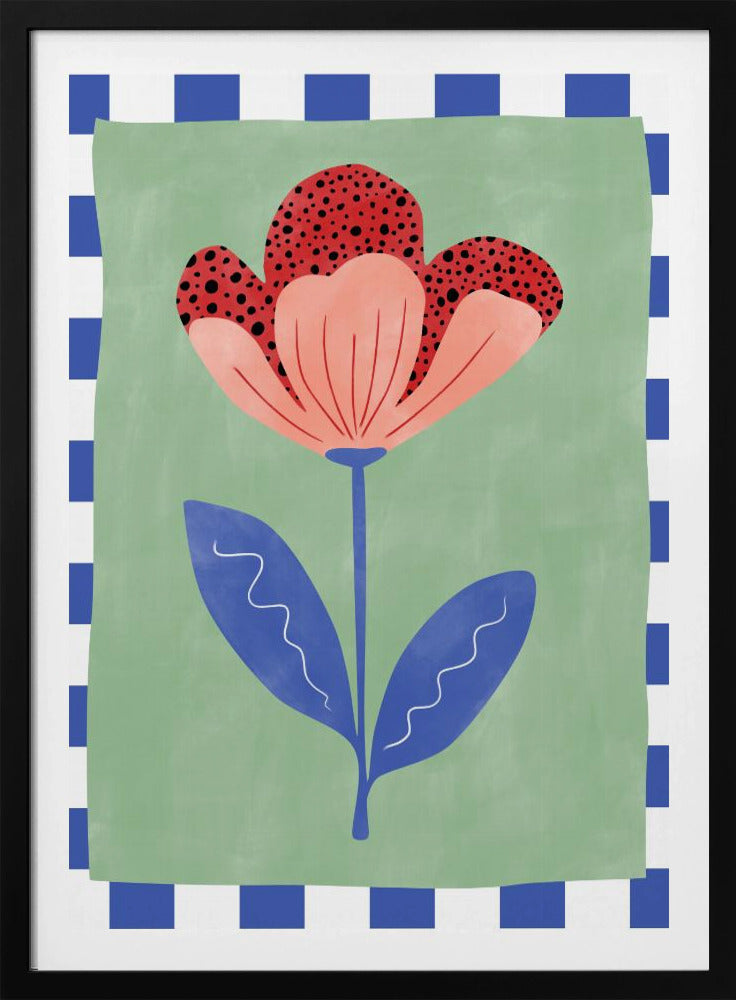 Gestileerde bloem met rode bloemblaadjes en zwarte stippen | Poster