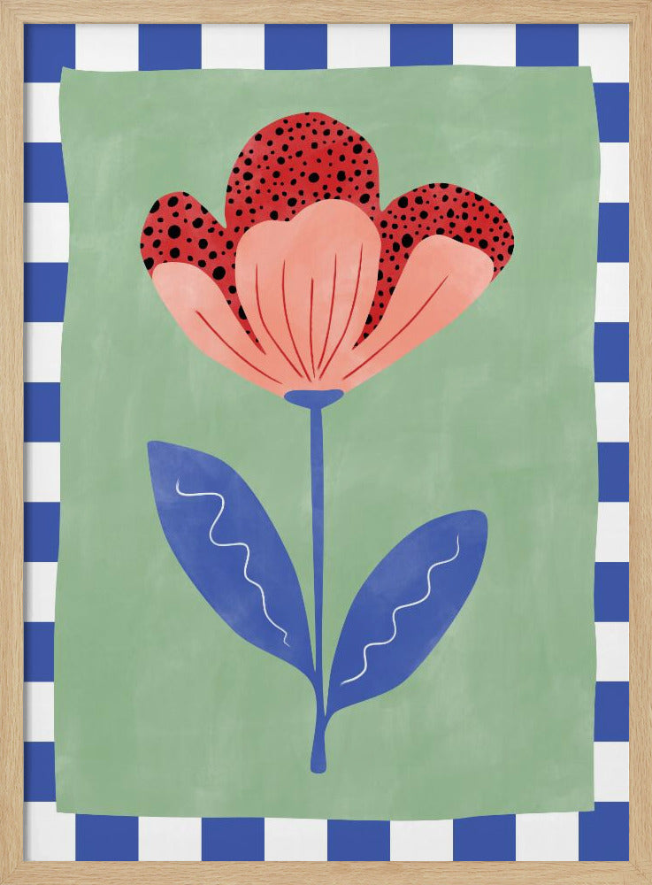 Gestileerde bloem met rode bloemblaadjes en zwarte stippen | Poster