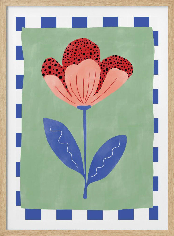 Gestileerde bloem met rode bloemblaadjes en zwarte stippen | Poster