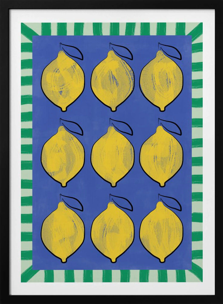 Levendige gele citroenen op een diepblauwe achtergrond | Poster