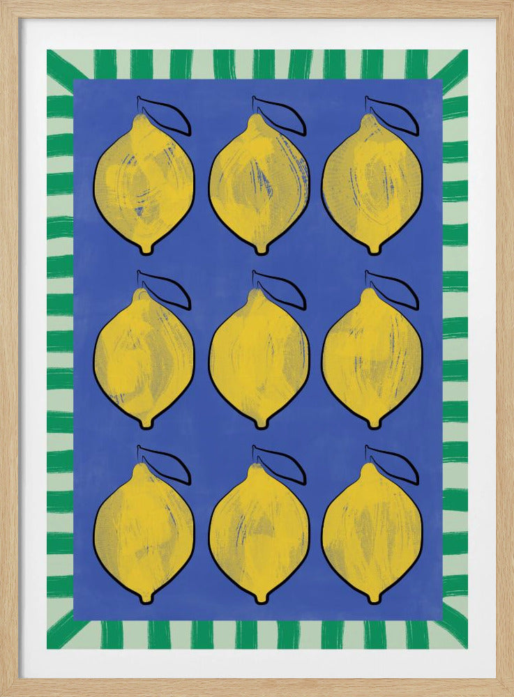 Levendige gele citroenen op een diepblauwe achtergrond | Poster