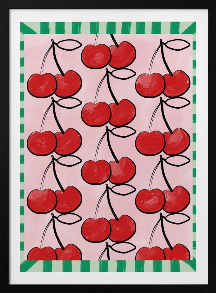 Rode kersen op een roze | Poster
